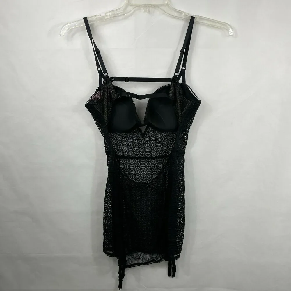 Victoria Secret women's lace bustier 36C slip lingerie garter dress nightwear